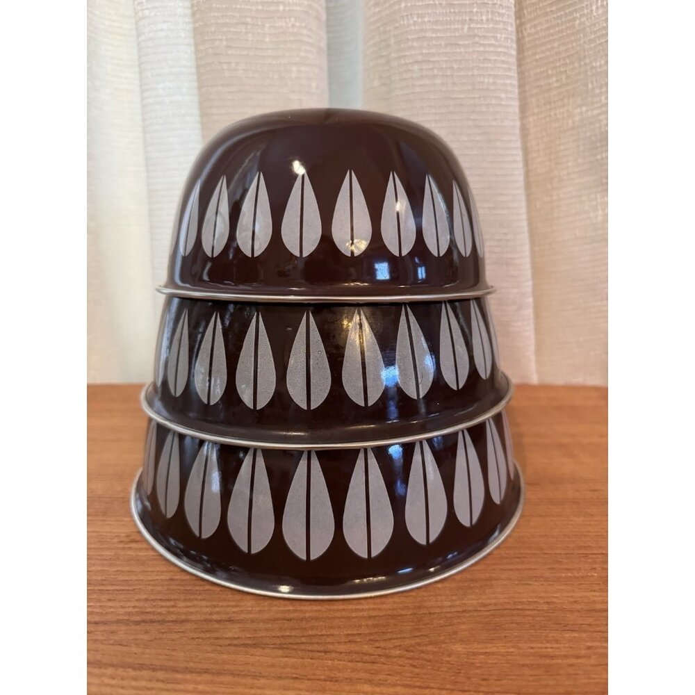VTG CATHRINEHOLM 3pc BROWN WHITE LOTUS NESTING BOWL SET NORWAY MID CENTURY MCM